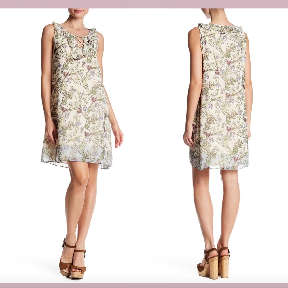 NEW $128 Max Studio Floral Sleeveless Keyhole Dress in Ivory‎ [SZ Small ]